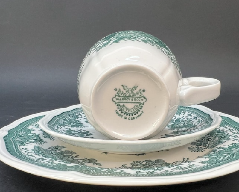 Vintage Villeroy & Boch Fasan Green coffee set for 4, vitrified porcelain,