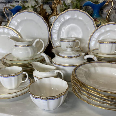 Vintage Royal Crown Derby Carlton blue pattern dinner set