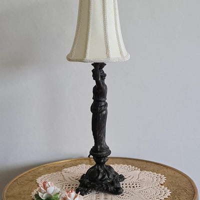 Vintage Table Lamp, Beautiful Heavy Dark Metal Classical Lady Statue Table Lamp with Slim Cream Shade, 50.5cm