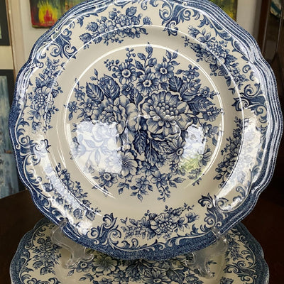 Set of 6 Mid Century J&G Meakin Avondale Dinner Plates 27cm Blue White Ironstone Royal Staffordshire Vintage 1950s