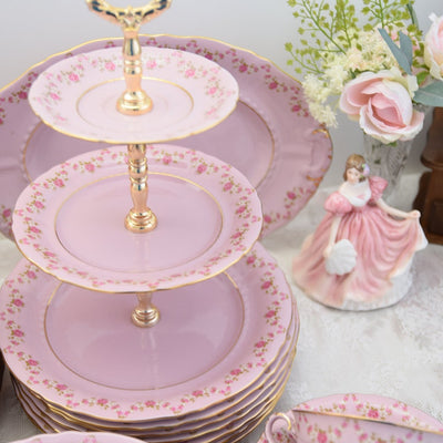 Pink porcelain dinner set for 6 with tea and coffee service made in Czech