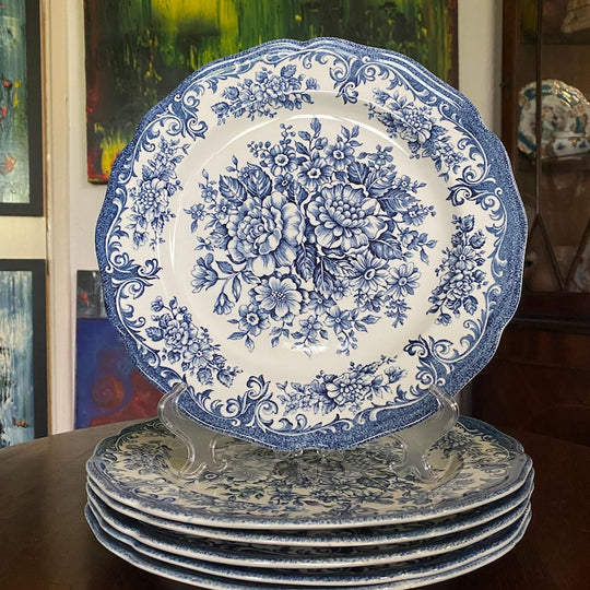 Set of 6 Mid Century J&G Meakin Avondale Dinner Plates 27cm Blue White Ironstone Royal Staffordshire Vintage 1950s