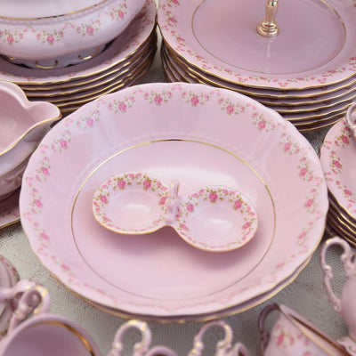 Pink porcelain dinner set for 6 with tea and coffee service made in Czech