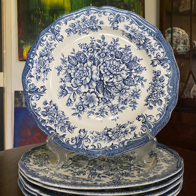Set of 6 Mid Century J&G Meakin Avondale Dinner Plates 27cm Blue White Ironstone Royal Staffordshire Vintage 1950s