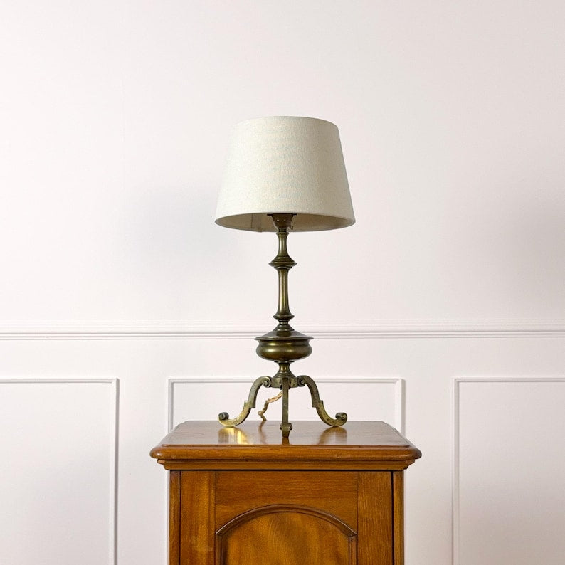 Antique Early 20th Century Edwardian WAS Benson Style Brass Table Lamp w/ Shade