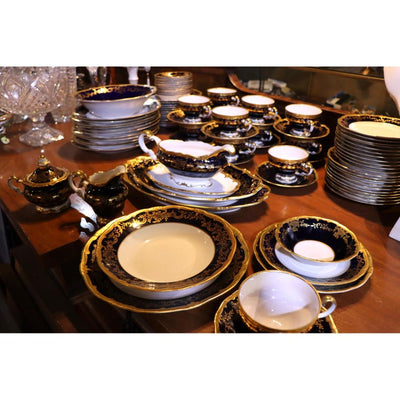 Vintage Weimar Katharina Cobalt Blue Dinner Set German Porcelain 86pcs