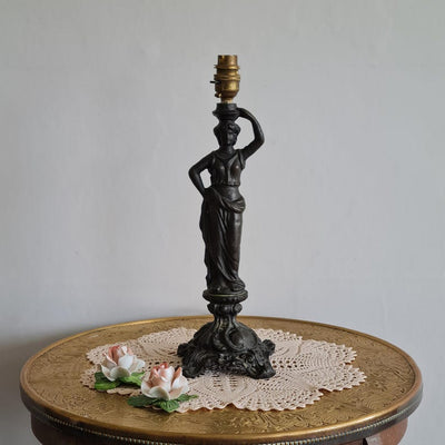Vintage Table Lamp, Beautiful Heavy Dark Metal Classical Lady Statue Table Lamp with Slim Cream Shade, 50.5cm