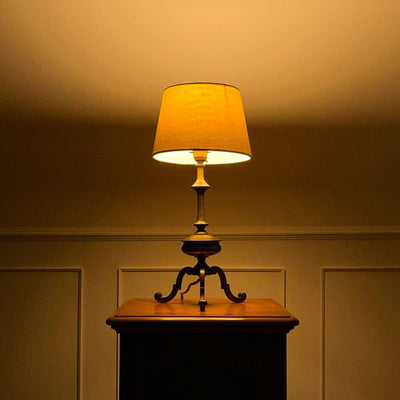 Antique Early 20th Century Edwardian WAS Benson Style Brass Table Lamp w/ Shade