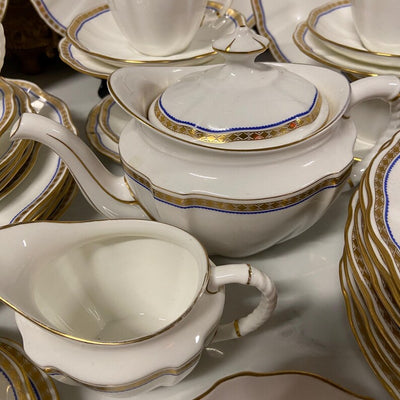 Vintage Royal Crown Derby Carlton blue pattern dinner set