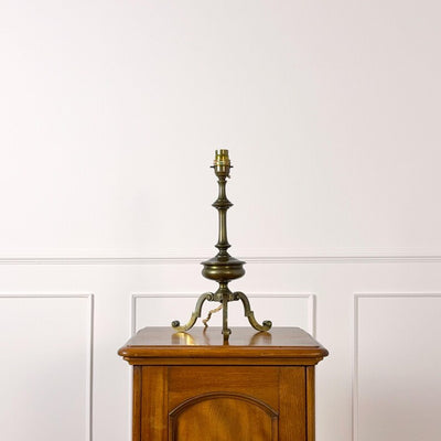 Antique Early 20th Century Edwardian WAS Benson Style Brass Table Lamp w/ Shade