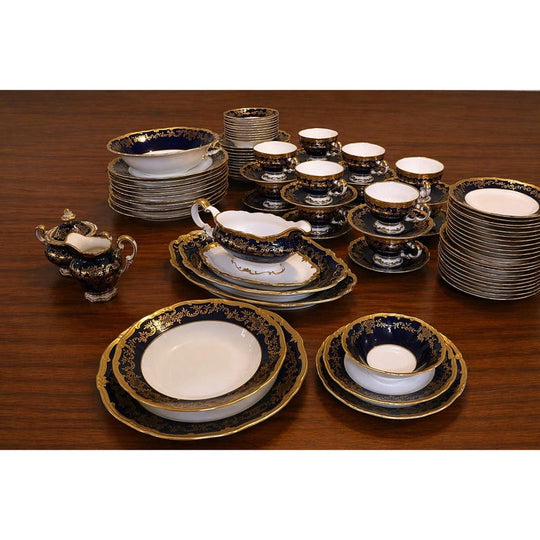 Vintage Weimar Katharina Cobalt Blue Dinner Set German Porcelain 86pcs