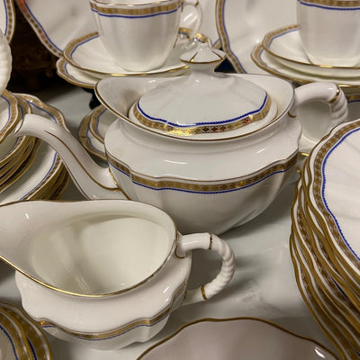 Vintage Royal Crown Derby Carlton blue pattern dinner set