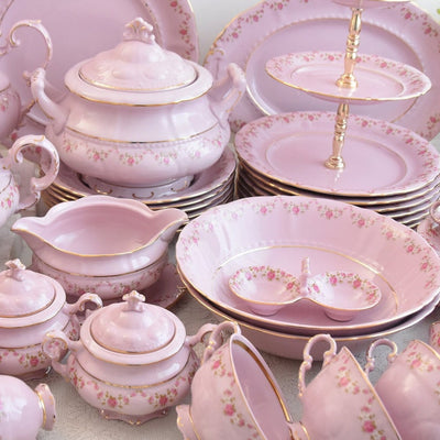 Pink porcelain dinner set for 6 with tea and coffee service made in Czech