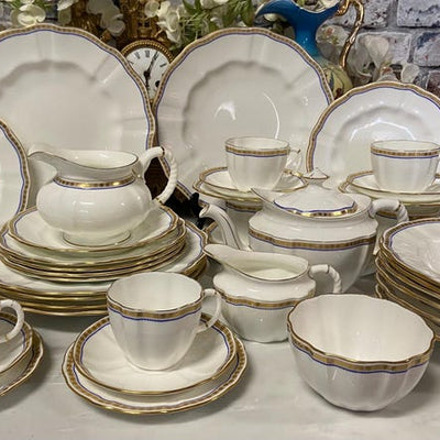 Vintage Royal Crown Derby Carlton blue pattern dinner set
