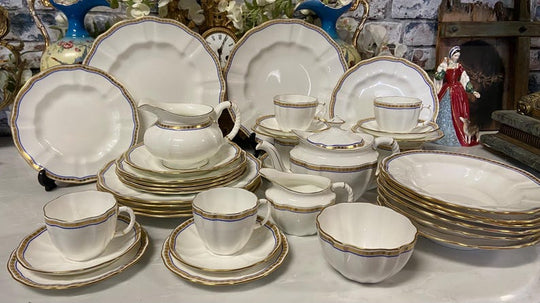Vintage Royal Crown Derby Carlton blue pattern dinner set
