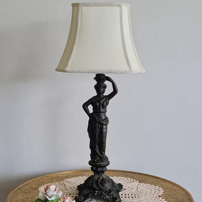 Vintage Table Lamp, Beautiful Heavy Dark Metal Classical Lady Statue Table Lamp with Slim Cream Shade, 50.5cm