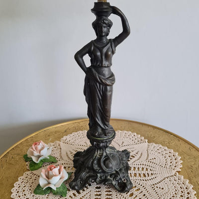 Vintage Table Lamp, Beautiful Heavy Dark Metal Classical Lady Statue Table Lamp with Slim Cream Shade, 50.5cm